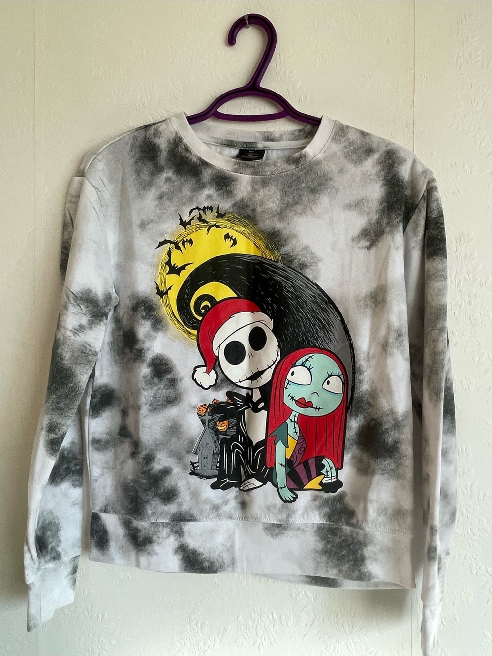 Disney Kids Gray Tie-Dye Crewneck Nightmare Before Christmas. Size S